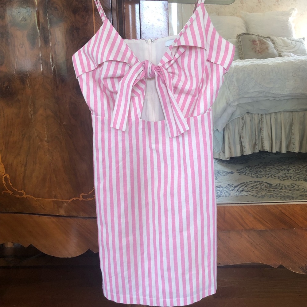 Tie Front Pink and White Striped Dress with Pockets